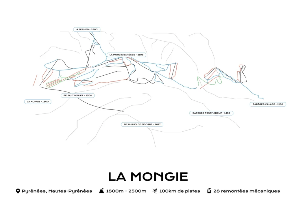Affiche plan des pistes La Mongie